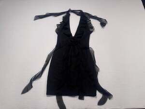 Murci Black Ruffle Rosette Halter Mini Dress XS